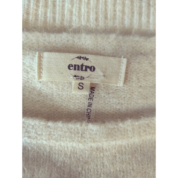 Entro Ivory Geometric Print Striped Soft Pullover Sweater Crew Neck Casual Sz S - Picture 5 of 7